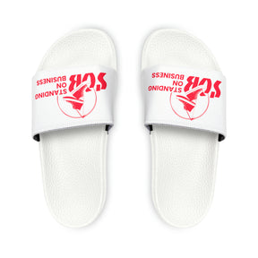 SOB White/Red Logo Men's PU Slide Sandals